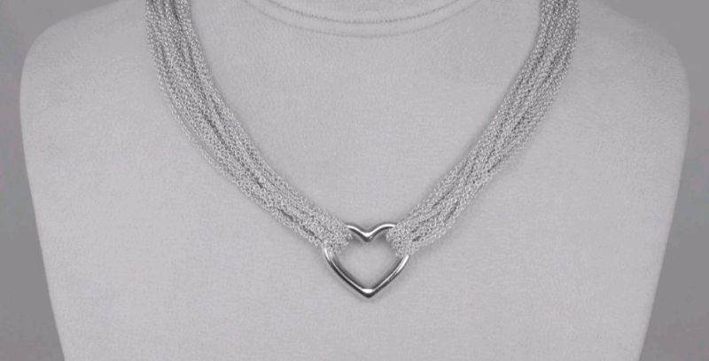 White gold multi strand heart necklace 